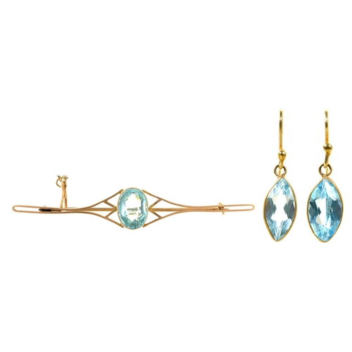 Appraisal: A blue zircon bar brooch and pair of earrings in