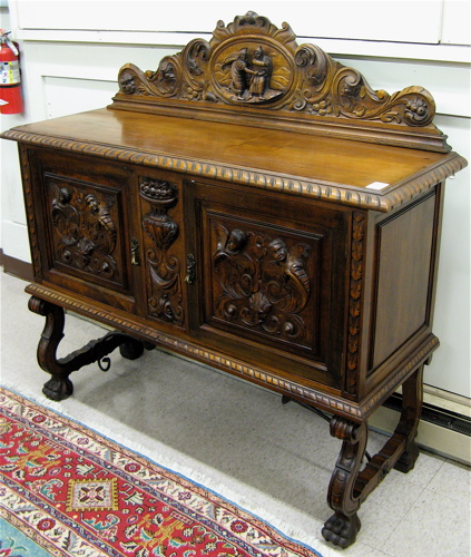 Appraisal: SPANISH BAROQUE STYLE WALNUT BUFFET Continental mid th century Dimensions