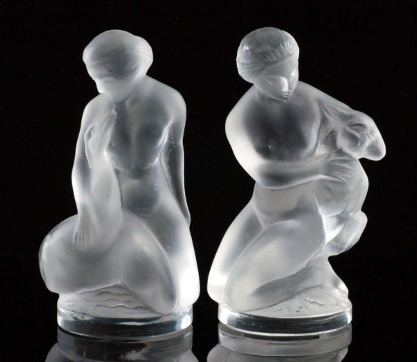 Appraisal: Two Lalique nude figures One of a nude with goose