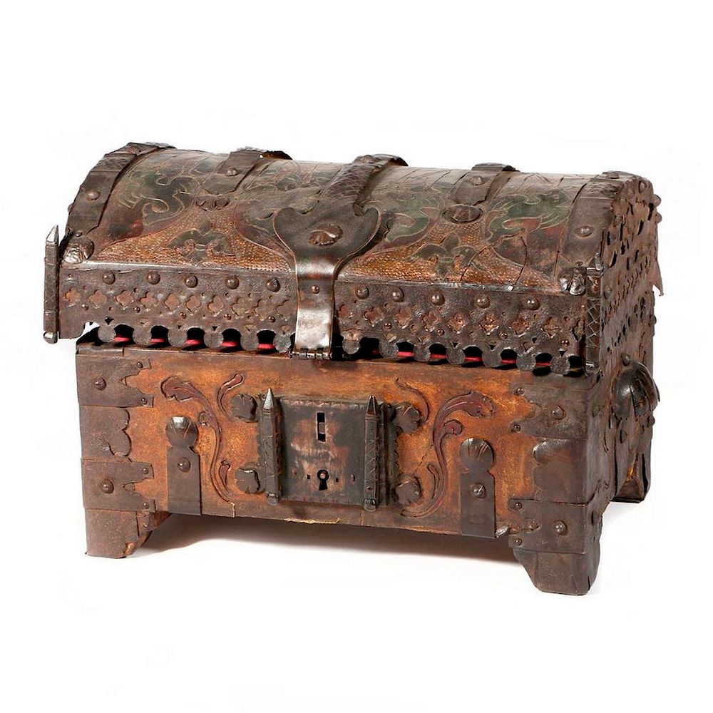 Appraisal: Spanish Colonial coffer c - th century clad in embossed