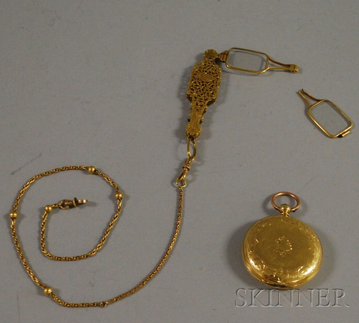 Appraisal: Yellow Gold Hunter Case Pocket Watch and Yellow Gold Lorgnette