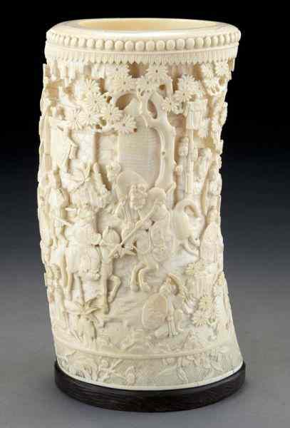 Appraisal: Chinese Qing carved ivory brush pot International shipping IS NOT