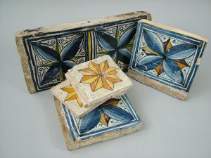 Appraisal: A majolica style tin glazed border tile th century two