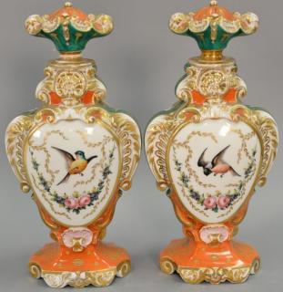 Appraisal: Pair of French porcelain painted bottles with stoppers ht Pair