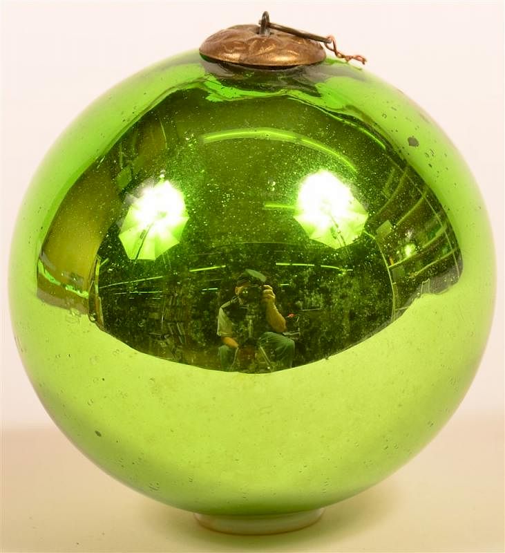 Appraisal: Green Blown Glass Ball Form German Kugel Green Blown Glass