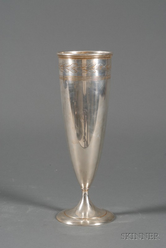 Appraisal: Tiffany Co Sterling Vase - slender tapering ovoid form acid-etched