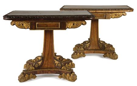 Appraisal: Pair of Regency Parcel Gilt Rosewood Fold-Over Games Tables Estimate