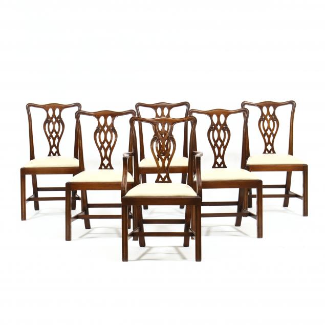 Appraisal: SET OF SIX CHIPPENDALE STYLE MAHOGANY DINING CHAIRS Second half