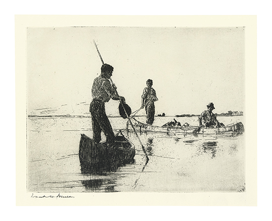 Appraisal: FRANK W BENSON Two Canoes Etching x mm x inches