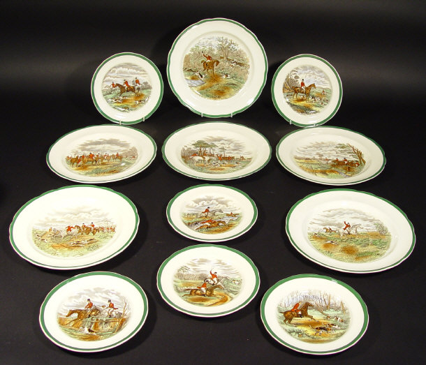 Appraisal: Six Spode dinner and tea plates transfer printed with hunting