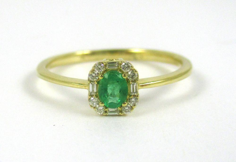 Appraisal: EMERALD DIAMOND AND FOURTEEN KARAT GOLD RING with eight round-cut