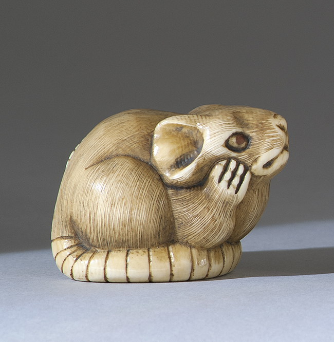 Appraisal: IVORY NETSUKE th CenturyBy Bishu Depicting a rat with inlaid