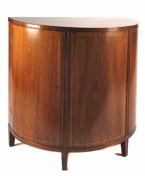 Appraisal: A Neoclassical style inlaid walnut demilune side cupboard height in