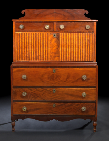 Appraisal: American Federal Mahogany Figured Maple and Cherry Fall-Front Secretary New