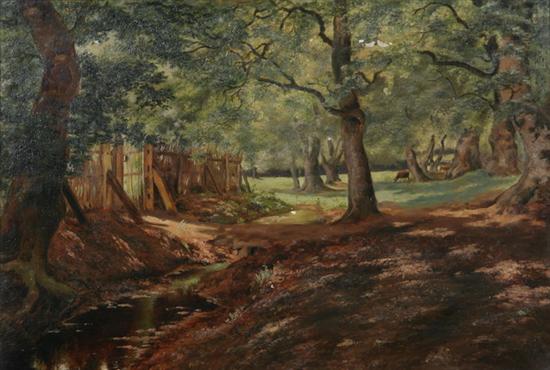 Appraisal: CONTINENTAL SCHOOL th century WOODLAND SCENE WITH COWS initialed A