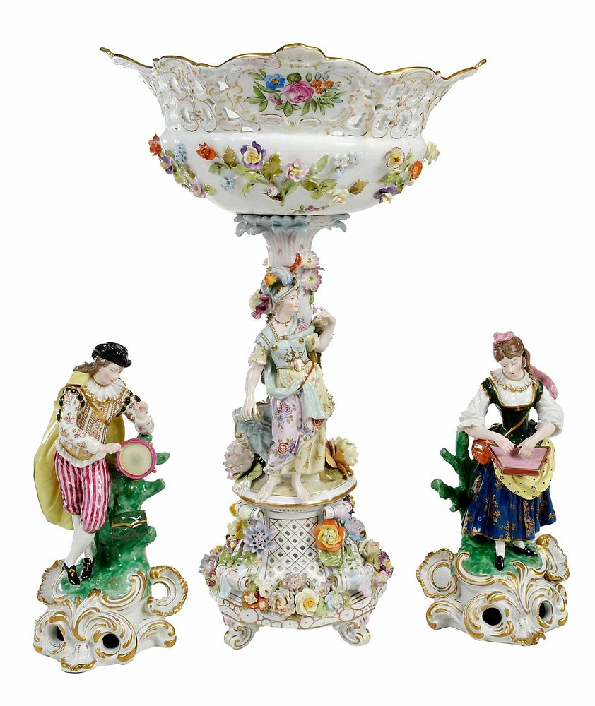 Appraisal: Carl Thieme Figural Porcelain Compote Figures German late th century