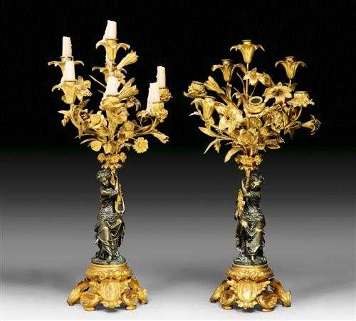 Appraisal: PAIR OF BRONZE CANDELABRAS AUX FEMMES late Louis XVI Paris