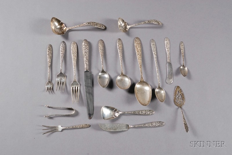 Appraisal: Partial Manchester Silver Co Sterling Southern Rose Flatware Service mid-