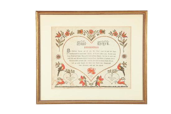 Appraisal: FRAKTUR Handcolored house blessing printed on laid paper by Samuel