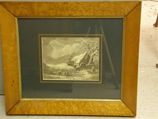 Appraisal: After G Morland monochrome wash cottage scene with figures bearing