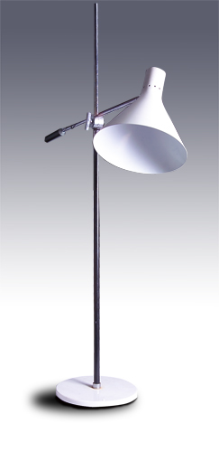 Appraisal: ARREDOLUCE Single-arm floor lamp with white enameled flaring metal shade