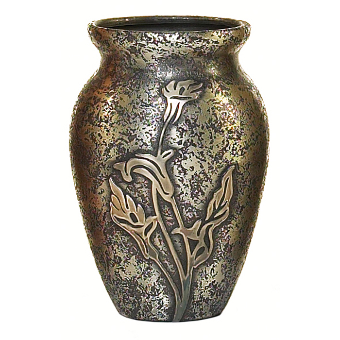 Appraisal: Heintz vase sterling on bronze applied floral design original silver