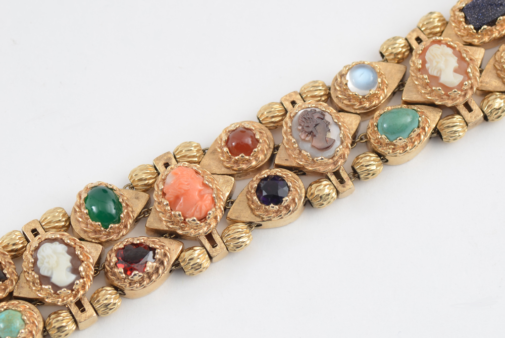 Appraisal: ROW K MID CENTURY SLIDE BRACELET slides contain gemstones and