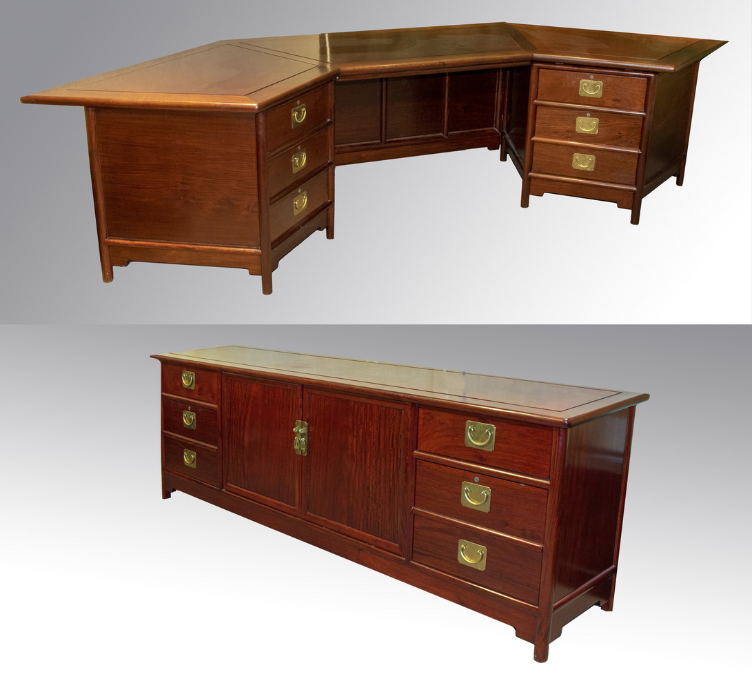 Appraisal: ROSEWOOD EXECUTIVE DESK CREDENZA Finely Crafted Custom Chinese Rosewood Desk