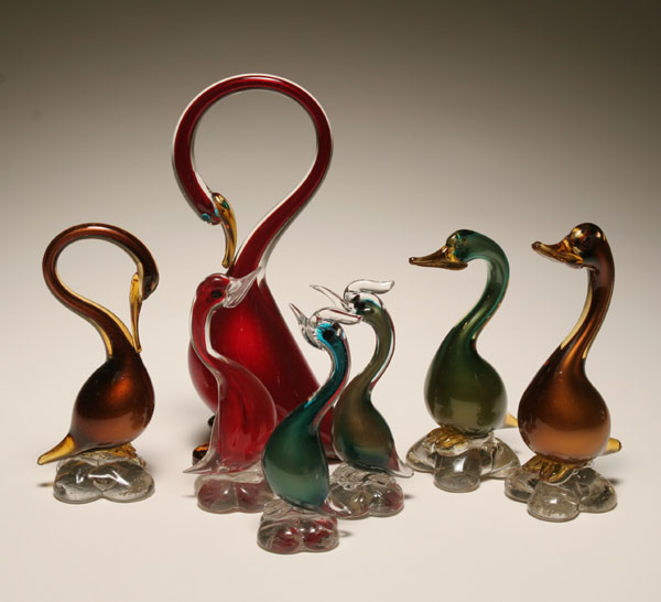 Appraisal: Seven Murano sommerso art glass birds One with original Murano