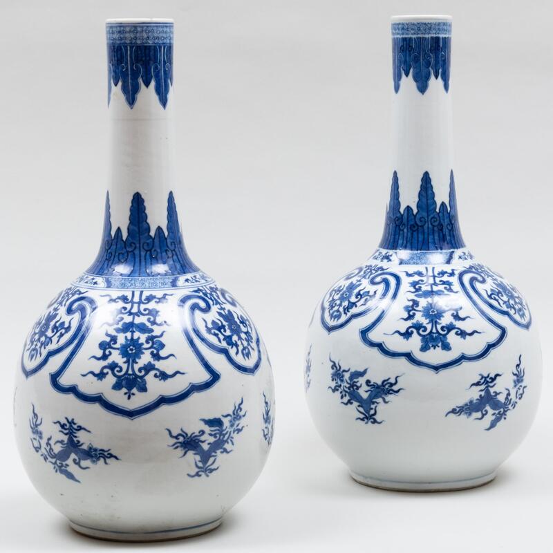 Appraisal: Large Pair of Chinese Blue and White Porcelain Bottle Vases