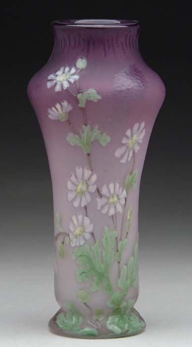 Appraisal: DAUM WHEEL CARVED VASE Beautiful vase has white daisy-like flowers