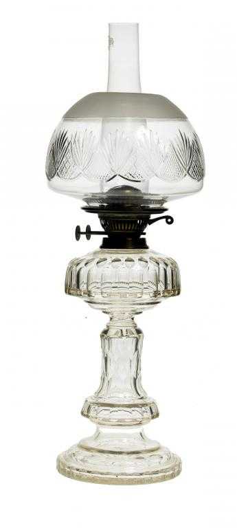 Appraisal: A VICTORIAN CUT GLASS OIL LAMP AND SHADE with brass