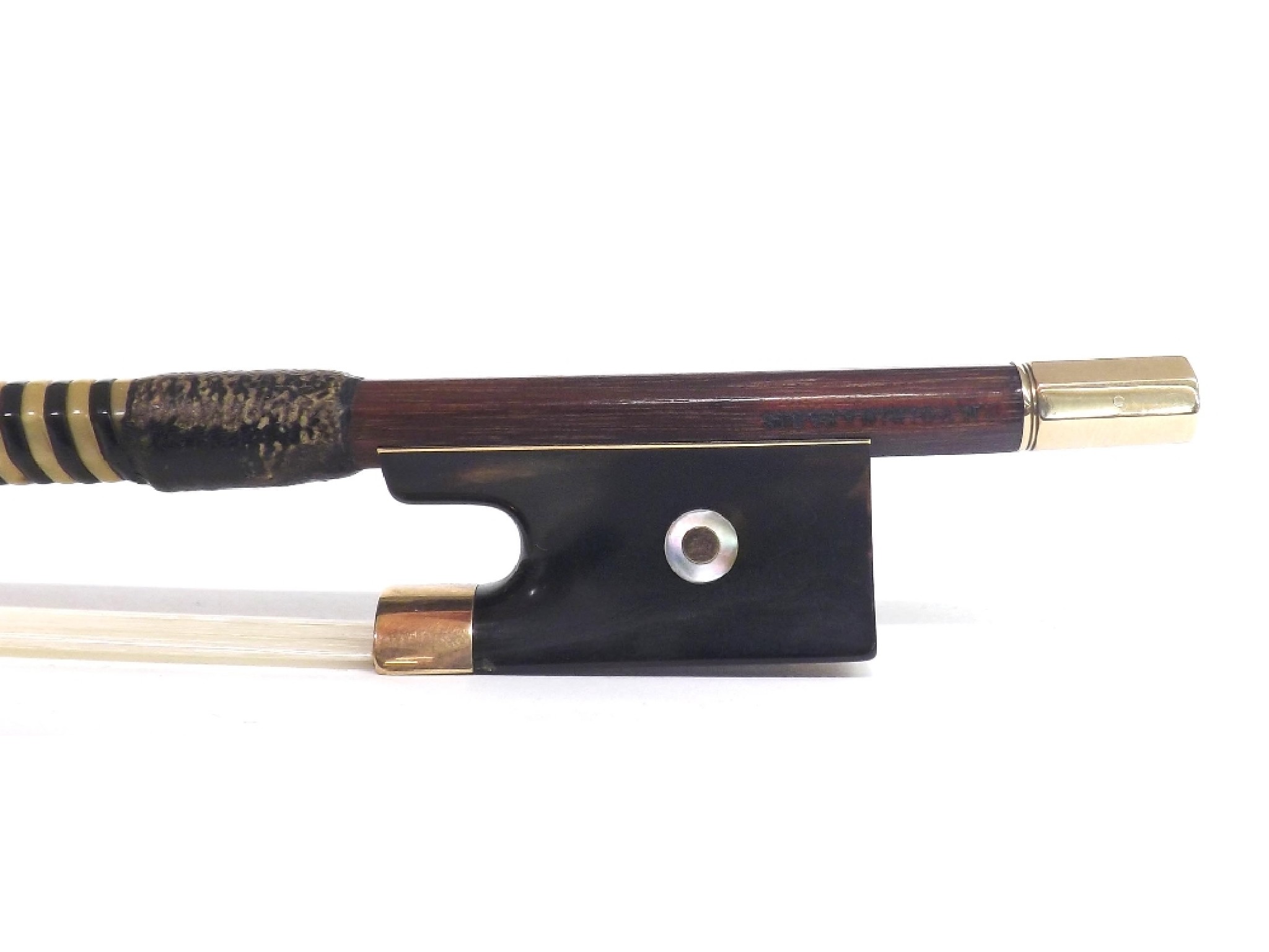 Appraisal: Good gold and tortoiseshell mounted violin bow stamped F N