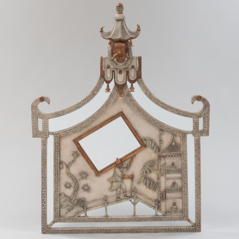 Appraisal: Chinoiserie Painted and Parcel-Gilt Mirror of Recent Manufacture ft in