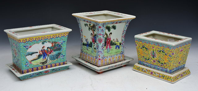 Appraisal: A CHINESE PORCELAIN SQUARE GROUND JARDINIERE on stand with panels