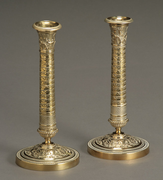 Appraisal: Pair of Charles X Brass Candlesticks Circa - Each with