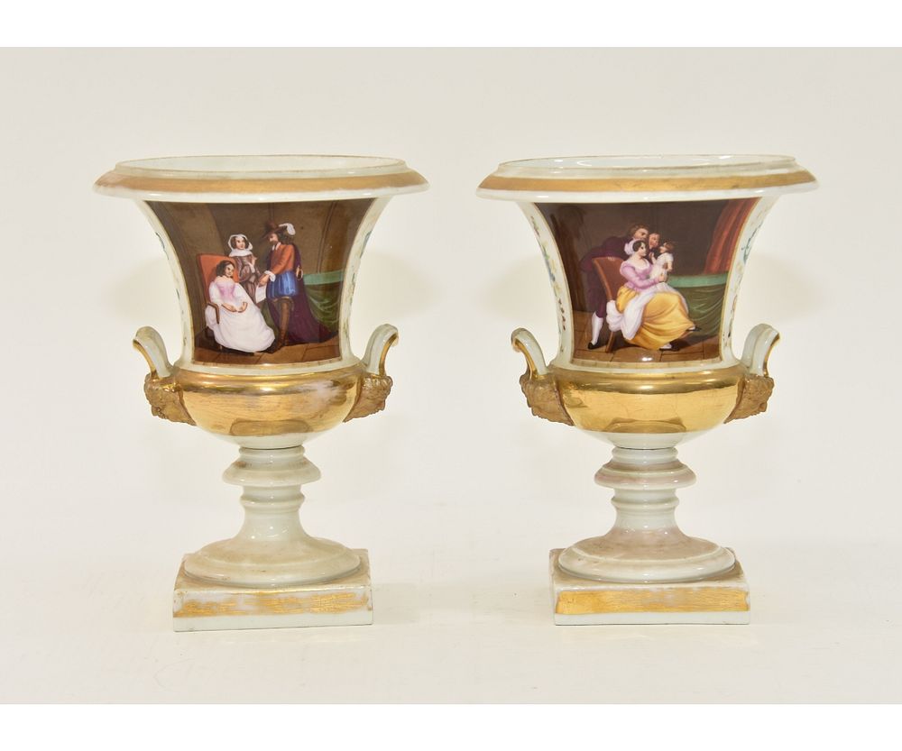 Appraisal: Pair of Paris Porcelain Urns Pair of Paris porcelain urns