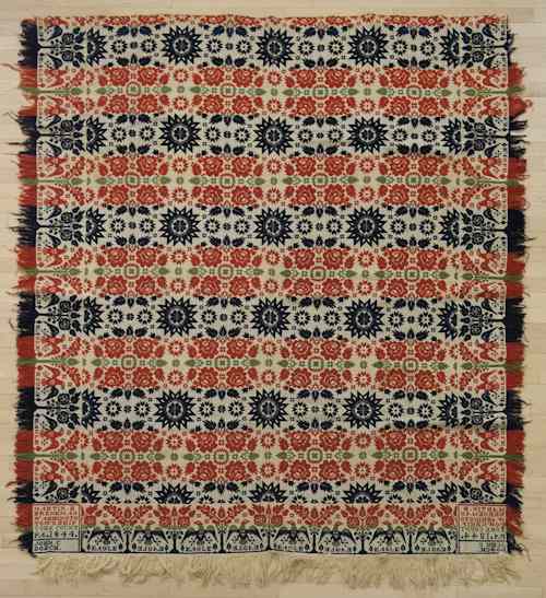 Appraisal: Pennsylvania jacquard coverlet with eagle borders inscribed Martin B Breneman