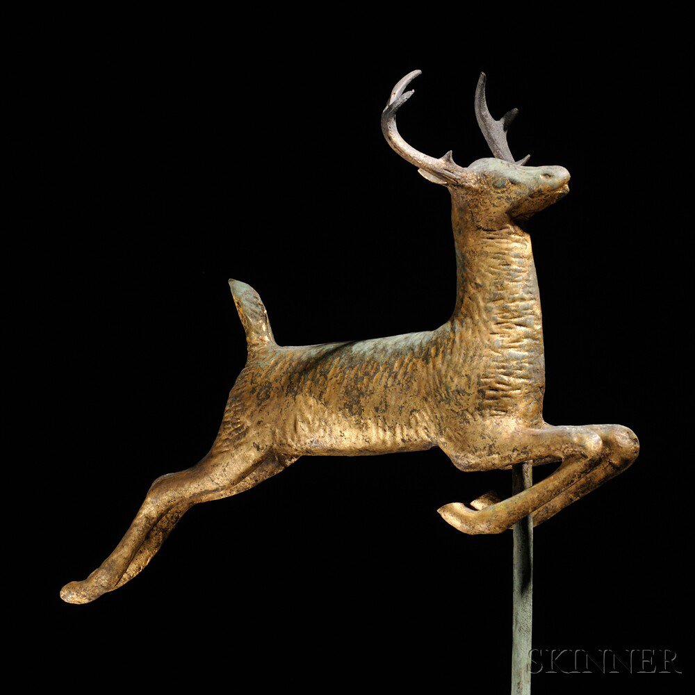 Appraisal: Small Molded Gilt Copper Leaping Stag Weathervane attributed to Cushing