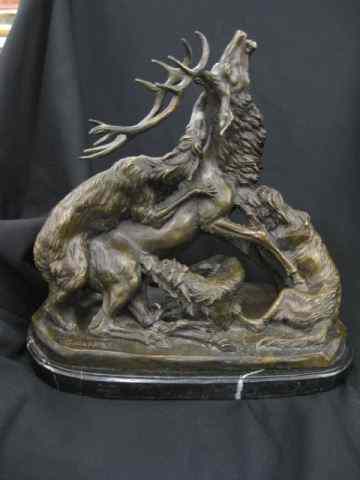 Appraisal: G Gardet Bronze of Wolves Attacking a Stag marble base