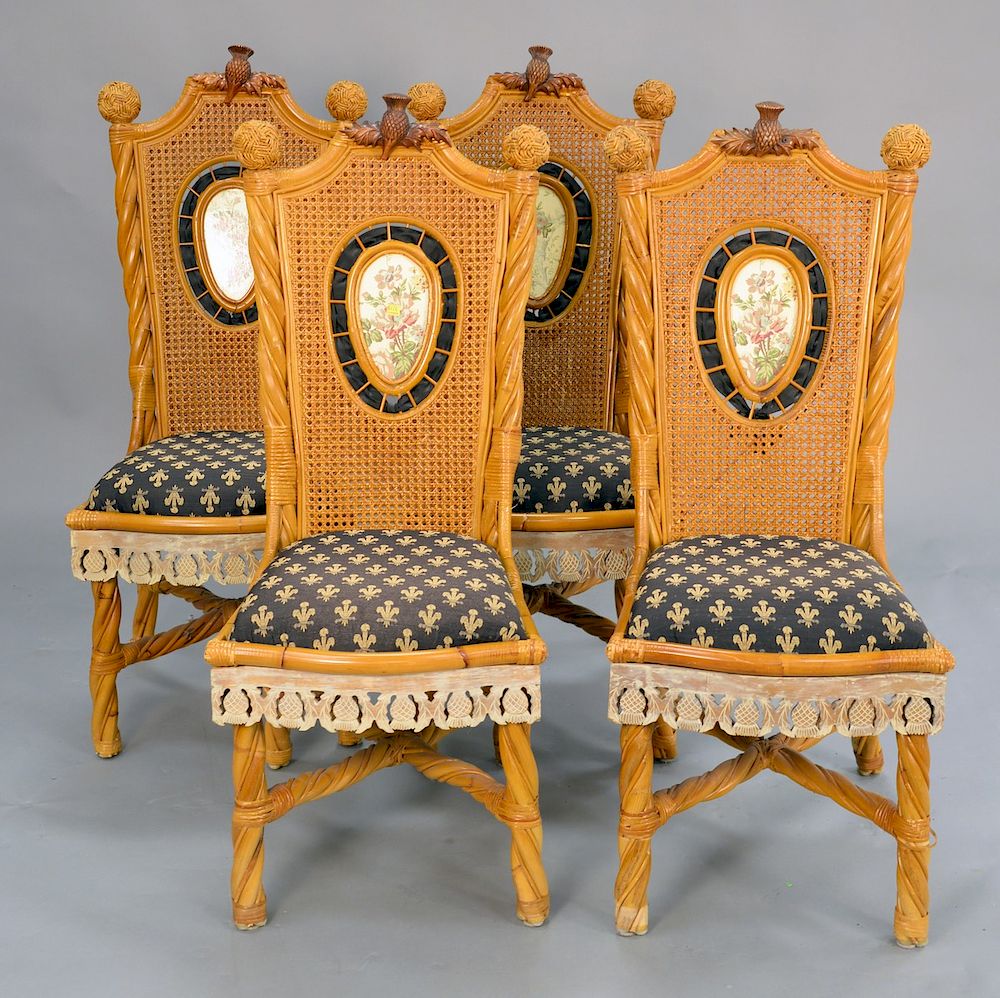 Appraisal: Set of four Mackenzie Childs woven side chairs some wear