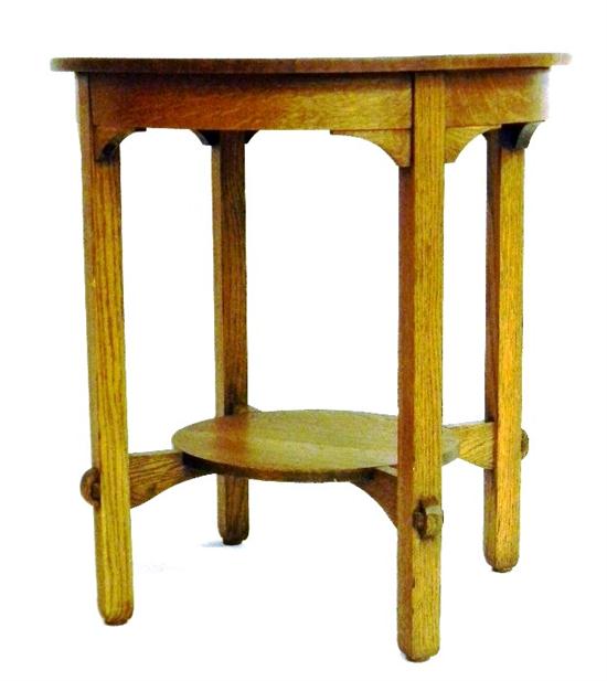 Appraisal: Mission two-tier round center or side table oak through tenon