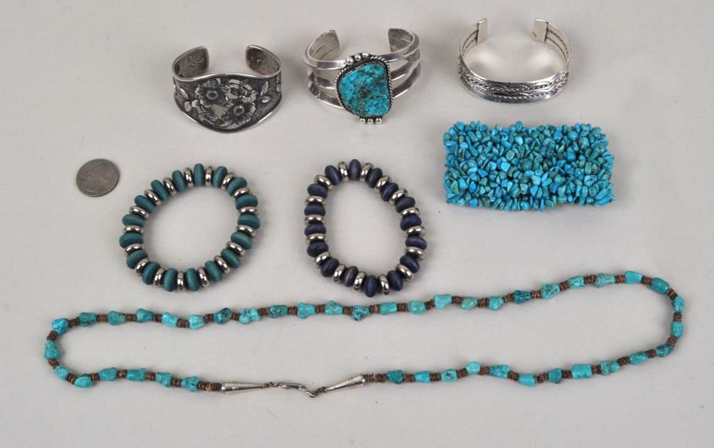 Appraisal: Group Silver Turquoise Other Jewelry comprising a large Navajo turquoise