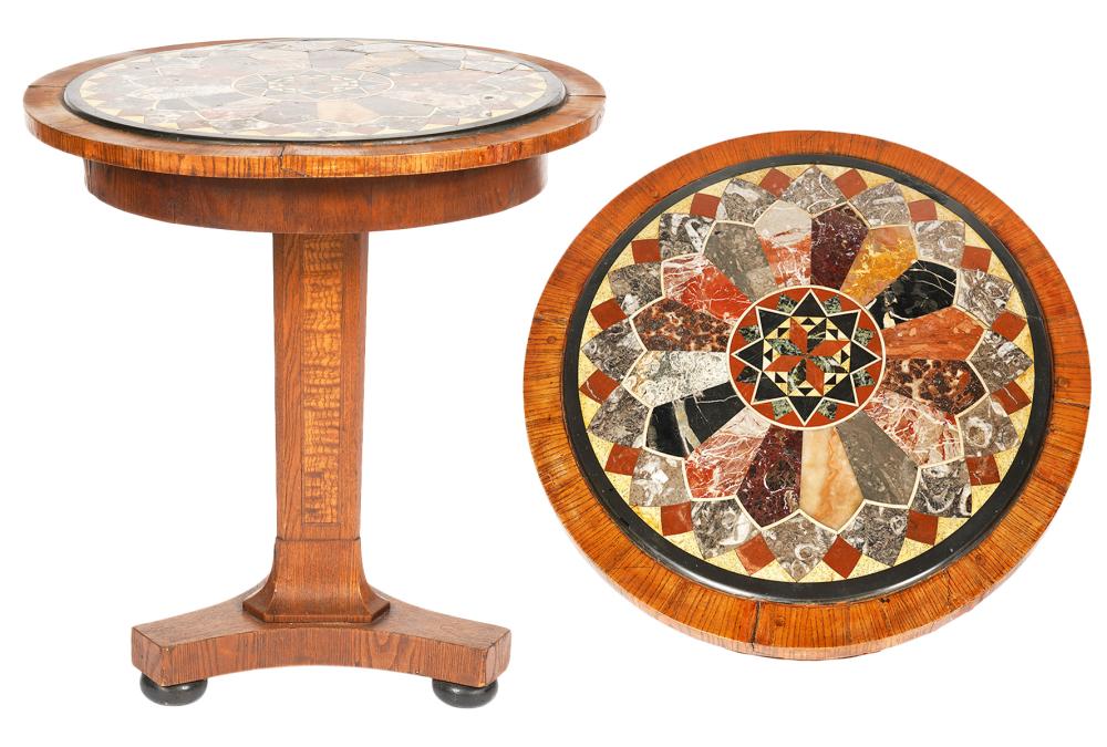 Appraisal: TH C BIEDERMEIER TABLE WITH SPECIMEN MARBLE TOP th C