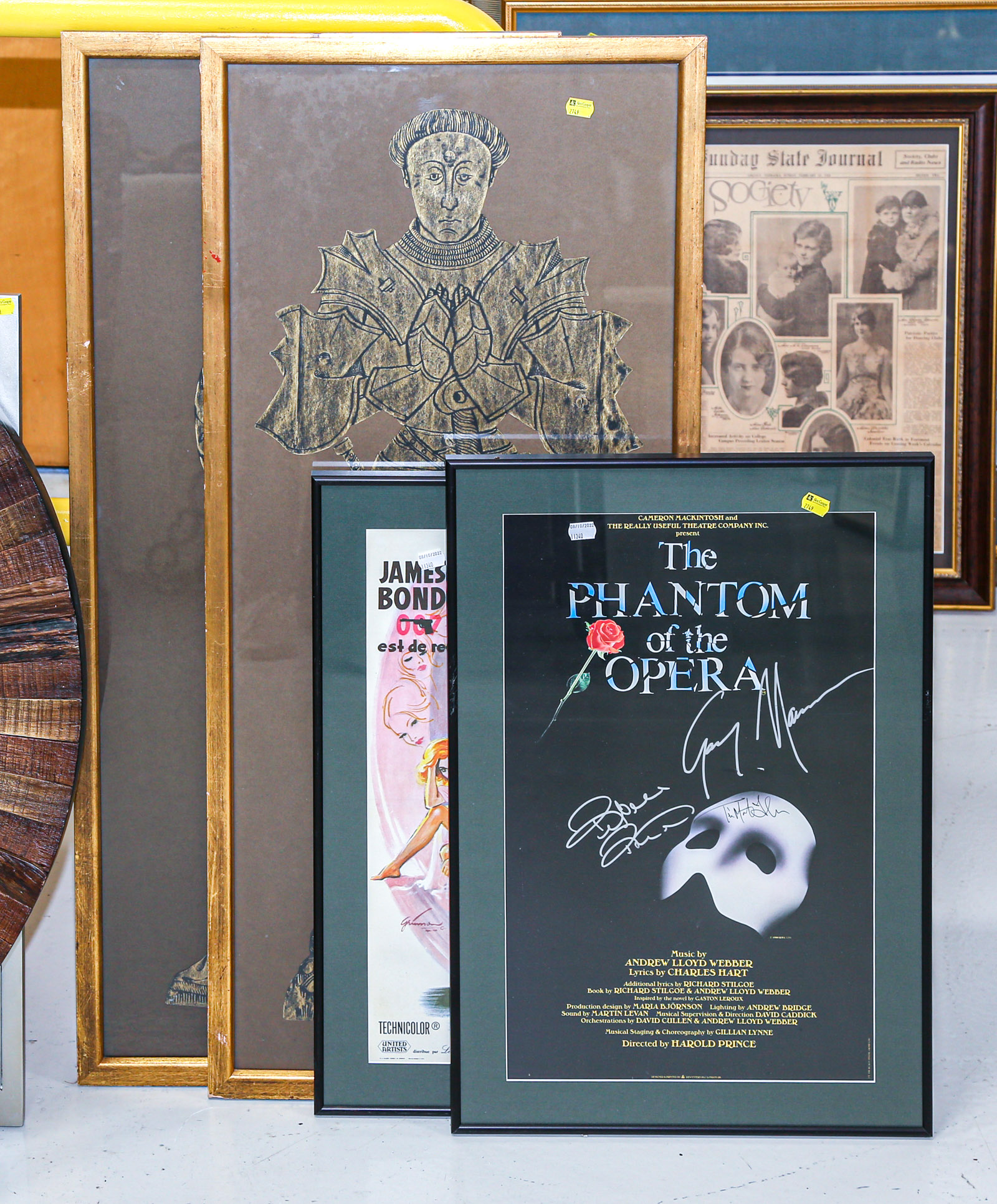 Appraisal: FOUR FRAMED ITEMS Including signed Phantom of the Opera poster