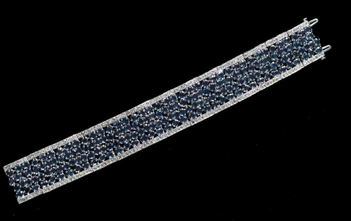 Appraisal: Fourteen-Karat White Gold Sapphire and Diamond Bracelet featuring a flexible