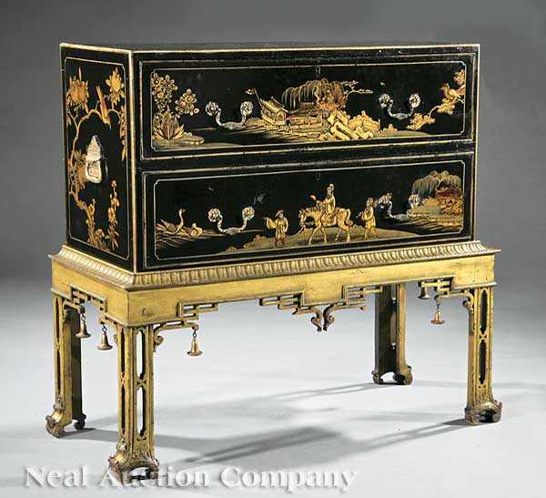 Appraisal: A George III-Style Chinoiserie Lacquered Chest-on-Stand probably early th c