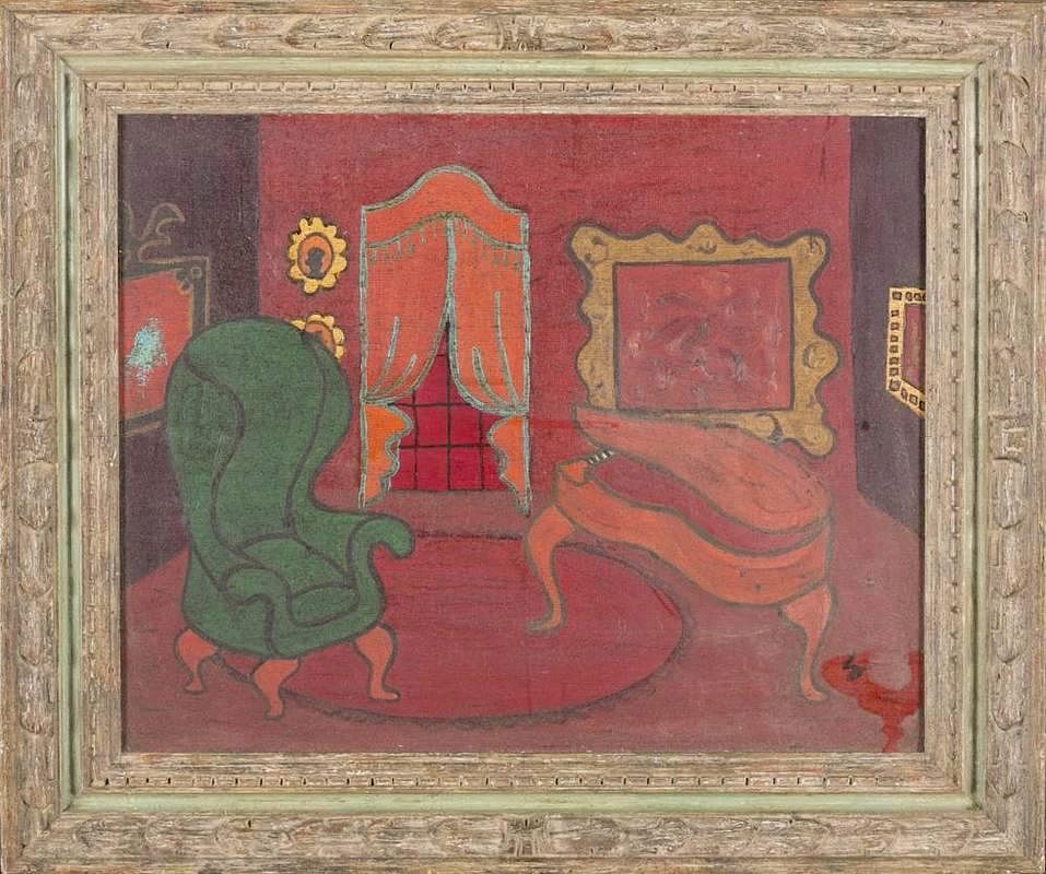 Appraisal: Painting of a red room c s Heydenryk frame A