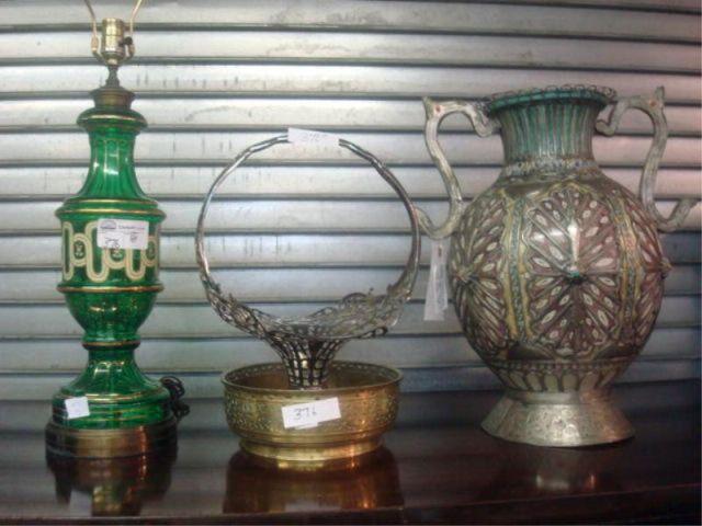 Appraisal: Lot of Urn Lamp Basket Planter Large metal urn with