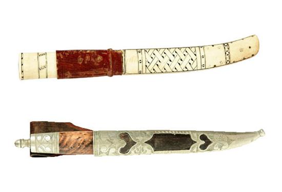 Appraisal: TWO KNIVES Scandinavian early th century Bone handle and sheath